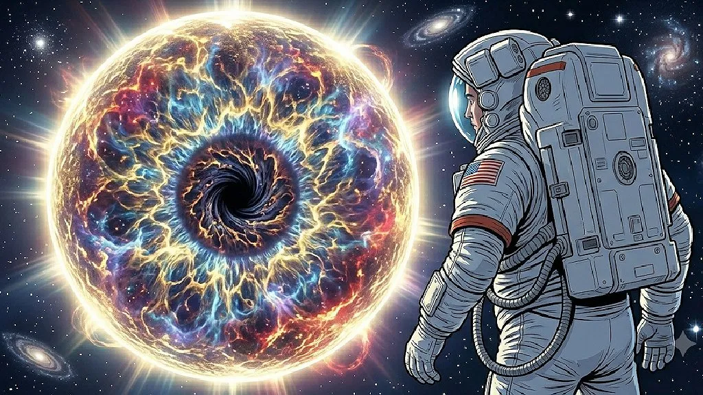 An astronaut meeting AI in space